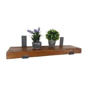 Benedicte  Bracket Shelf with Hooks Teak / 24cm H x 100cm W x 14.5cm D