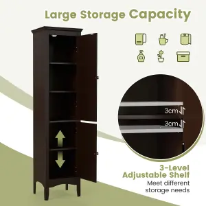 Costway 5-Tier Bathroom Tall Cabinet Slim Freestanding Storage Organizer Cupboard 2 Door