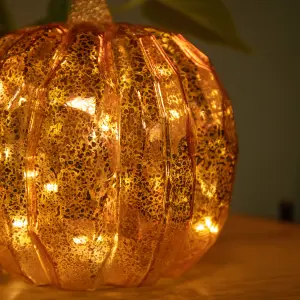 20cm Battery Operated Light up Glass Pumpkin Halloween Decoration with Warm White LEDs