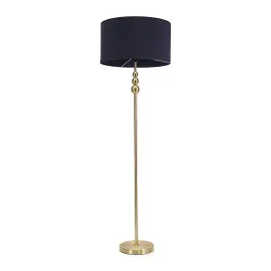 ValueLights Marissa Gold Stacked Ball Floor Lamp with Navy Blue Drum Shade