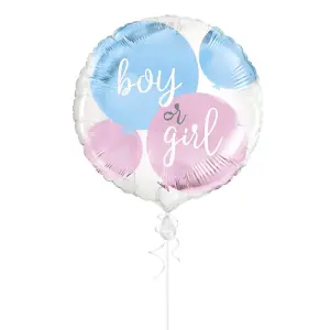 Unique Party Round Gender Reveal Foil Balloon Blue/Pink/White (One Size)