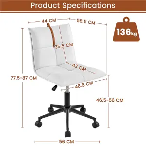 Yaheetech Armless Desk Chair with Adjustable Seat Height - White