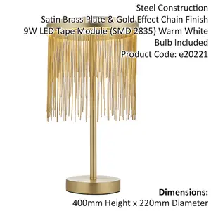 2 PACK Satin Brass Table Lamp & Waterfall Chain Shade - Integrated LED Module