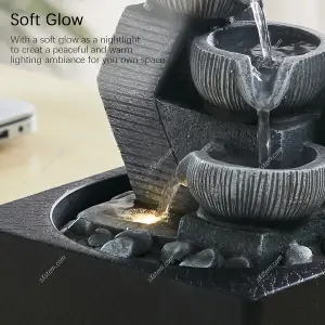 Grey LED Lighting Stacked Tabletop Fountain Water Feature