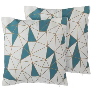 Set of 2 Cushions CLARKIA Cotton 45 x 45 cm Geometric Blue