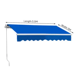 Blue Garden Sun Shade Outdoor Retractable Awning Manual Shelter Canopy 3.5 m x 3 m