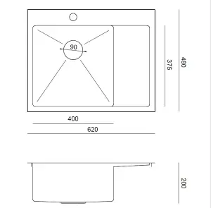 Quadron Russel 111 PVD Graphite gunmetal kitchen sink, inset with  drainer