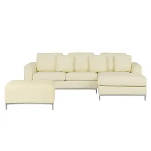 Left-Hand Corner Sofa with Ottoman OSLO Cream Leather Left Hand