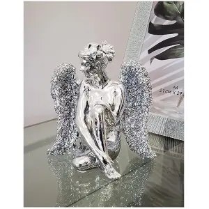 Sitting Angel With Wide Wings Crushed Diamond Ornament