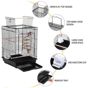 Yaheetech Black Open Top Metal Bird Cage w/ Open Play Top