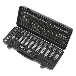 Sealey 34 Pcs 3/8" Square Drive 6 Point WallDrive Black Series Socket Set AK7971