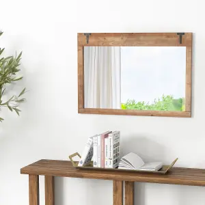 COSTWAY Rustic Decorative Mirror 100 cm x 70 cm Rectangle Wooden Wall Mirror