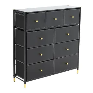 Black Plastic Storage Cabinet with 9 Drawers 103cm H