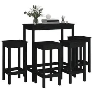 Berkfield 5 Piece Bar Set Black Solid Wood Pine