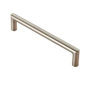 Mitred Round Bar Pull Handle 138 x 10mm 128mm Fixing Centres Satin Steel