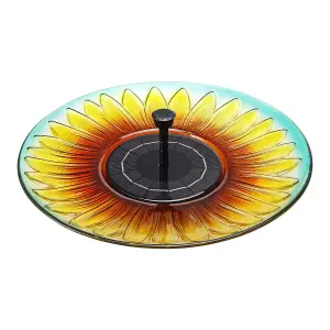 16 Inch Brightly Painted Solar Powered Sunflower Bird Bath Fountain - Pond Décor - Steel Stand With Non-slip Feet - Solar Powered