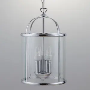 First Choice Lighting Polished Chrome 3 Light Lantern Style Pendant