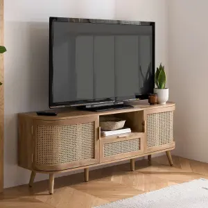 Rattan TV Entertainment Unit Curved Oak Cabinet Birlea Sark