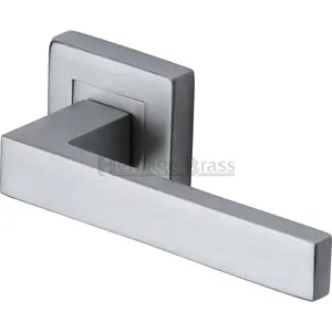 Heritage Door Handle Lever Latch on Square Rose Delta Sq Design (Set of 2) Satin Chrome