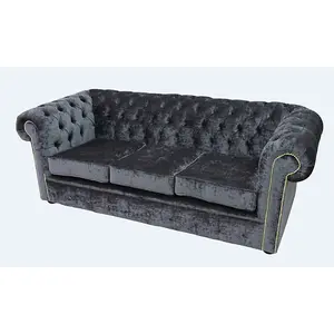 Chesterfield Handmade 3 Seater Sofa Settee Pastiche Steel Grey Velvet Fabric In Classic Style