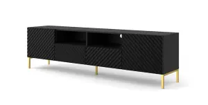 Chic Black Surf TV Cabinet with Gold Legs (W)200cm (H)56cm (D)42cm - Elegant & Functional