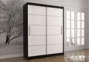 Modern Elegance -  Vista 06  Sliding Door Wardrobe in Black Matt with White Doors  - (H)2000mm x (W)1500mm x (D)610mm