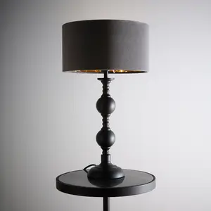 Churchgate Black Metal Base Table Lamp with Grey Velvet Shade