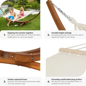 Hammock Thorsten - wooden frame, for 2 people, height adjustable, durable fabric - white