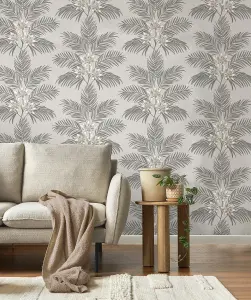 Fine Decor Bali Tropical Floral Grey Stone Wallpaper FD43277