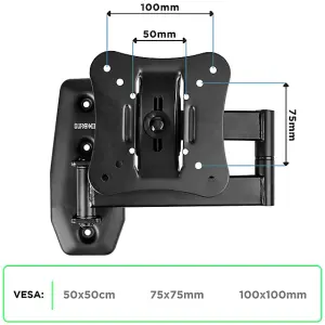 Duronic TVB0920 Full Range TV Bracket, Swivel and Tilt Wall Mount with VESA 100x100 for Flat Screen Television Screen 13-30"