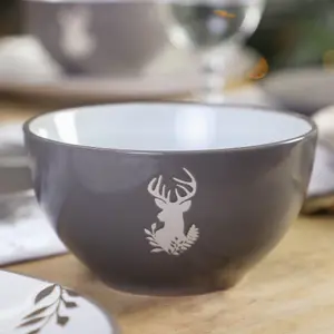 6 Piece Grey Stag Stoneware Christmas Dinner Set