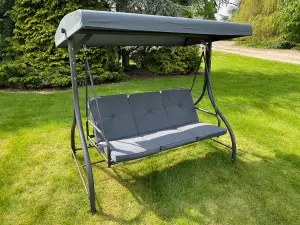 Luxury Heavy Duty Grey Garden 3 Seater Swing Seat Hammock Bed Complete with Thick Cushions.  Adjustable canopy angle.