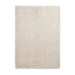 Ivory Plain Modern Shaggy Easy To Clean Rug For Dining Room-120cm X 170cm