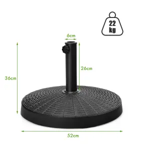 Costway 22kg Round Patio Umbrella Base Outdoor Resin Umbrella Stand W/ Rattan Design