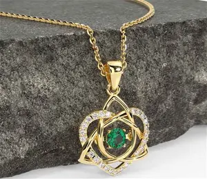 Diamond Emerald Gold Irish Celtic Knot Heart Necklace Irish Made