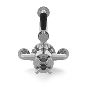 ENKI Downton Chrome Black Traditional Brass Thermostatic Twin Shower Valve with Return to Wall Bend T100