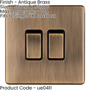 5 PACK 2 Gang Double Light Switch SCREWLESS ANTIQUE BRASS 2 Way 10A Slim Rocker