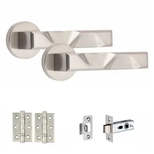 1 Set Nova Design Door HandlesInternal Sets With Latch and BB HInges Round Rose Satin Nickel Finish