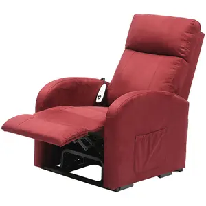 Single Motor Rise and Recline Lounge Chair - Wine Coloured Suedette Material