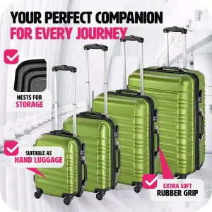 Suitcase Set - 4 hard-shell suitcases with telescopic handle, swivel wheels - green