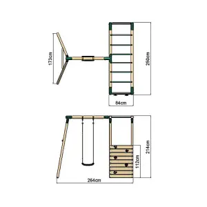 Rebo Wooden Garden Children's Swing Set with Extra-Long Monkey Bars - Single Swing - Solar Green