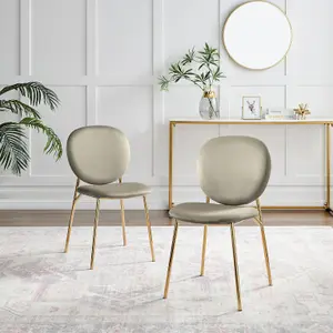 Furniturebox UK Dining Chair - 2x Ivy Taupe Beige Velvet Upholstered Dining Chair Gold Legs - Modern Meets Vintage - Round Back