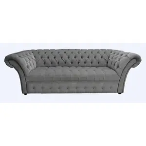 Chesterfield 3 Seater Buttoned Seat Sofa Pimlico Grey Fabric In Balmoral Style