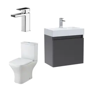 Cloakroom Suite - Slimline Vanity Unit, Tap and Toilet - Gloss Grey/Chrome