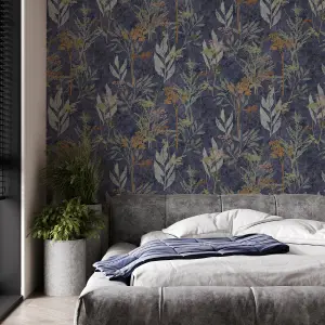 Superfresco Easy Patterned Navy & Copper Solstice Embossed Wallpaper