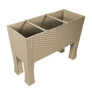 simpa 33L Beige Rectangular Plastic Rattan Trough Planter.