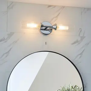 Luminosa Casoria Bathroom Glass Wall Lamp, Chrome Plate, Ribbed Glass, IP44