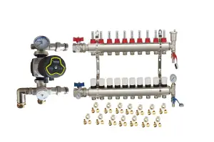 Warmer System Underfloor Heating 10 Port Manifold with 'A' Rated Auto Pump GPA25-6 III and Blending Valve Set