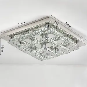 3 Lamp Square Layered Large Size Glamourous Crystal Chandeliers LED Ceiling Light 70cm Cool White