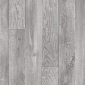 Grey Wood Effect Vinyl Flooring For LivingRoom, Kitchen, 2.8mm Thick Cushion Backed Vinyl Sheet -5m(16'4") X 3m(9'9")-15m²